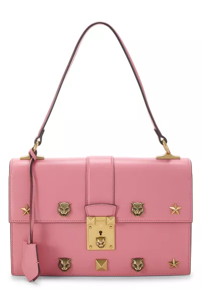 Pink Leather Tiger Head Animalier Shoulder Bag