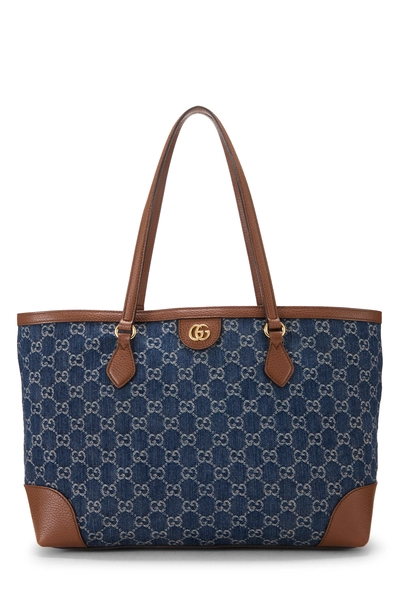 Navy GG Denim Ophidia Tote Medium