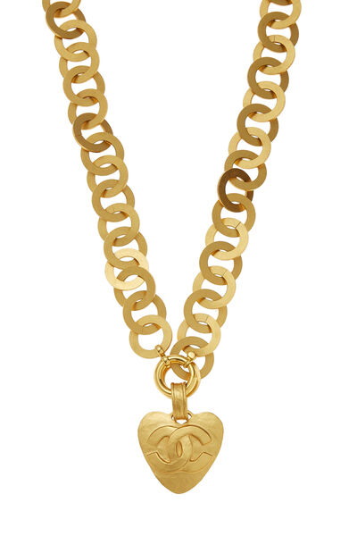Gold 'CC' Heart Chain Necklace, , large