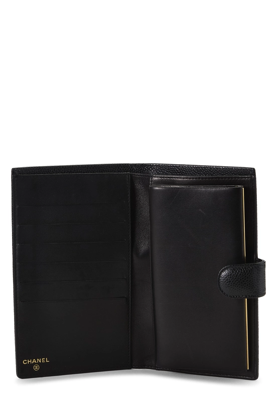 Pre-Owned Black Caviar Timeless 'CC' Long Wallet Q6A1O30FKB02F