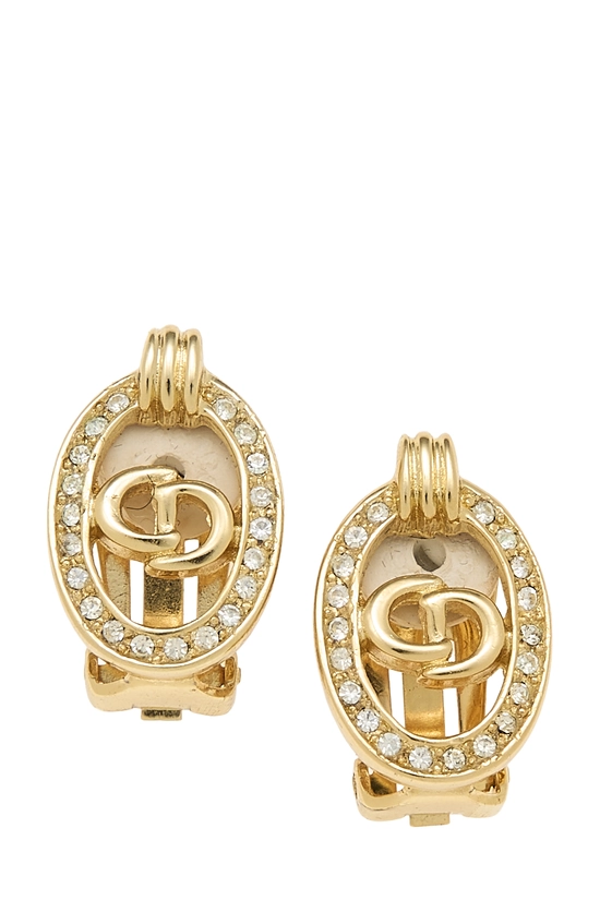 Gold Crystal Oval 'CD' Earrings, , large image number 0