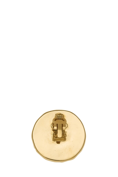 Gold 'CC' Button Earrings, , large