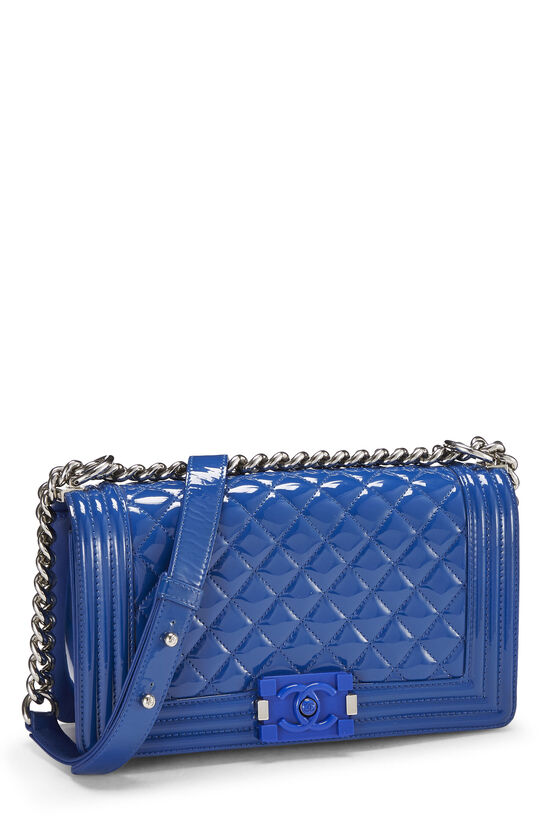 Chanel Blue Quilted Patent Leather Boy Medium Q6B01A27B7001