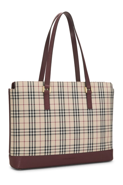 Burgundy House Check Jacquard Zip Tote Medium, , large