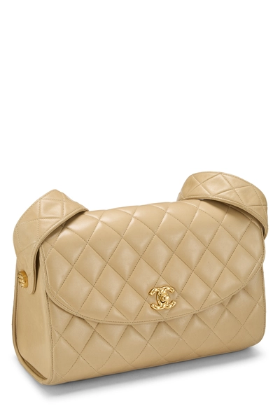 Beige Quilted Lambskin Shoulder Bag Medium, , large