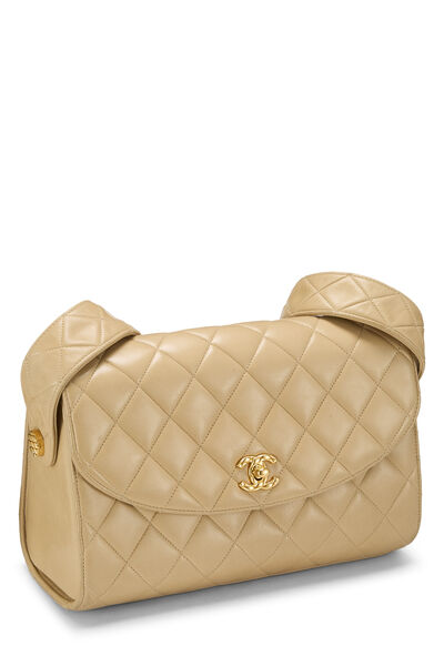 Beige Quilted Lambskin Shoulder Bag Medium, , large