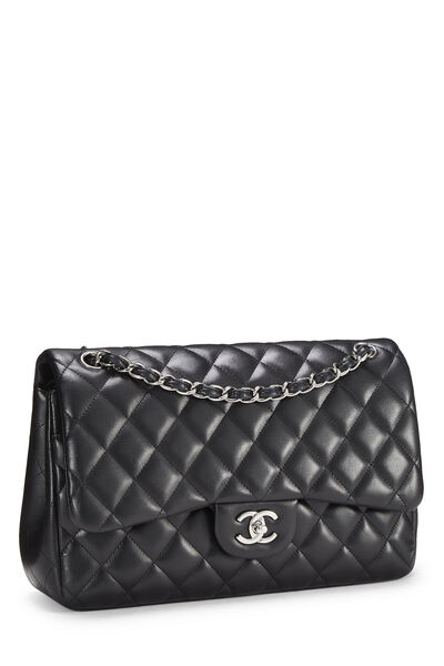 Black Quilted Lambskin New Classic Double Flap Jumbo, , large