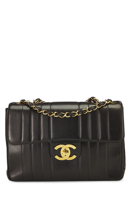 Chanel Vintage Chanel Jumbo XL Black Lambskin Leather Shoulder