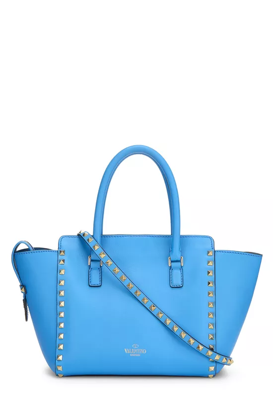 Blue Leather Rockstud Tote Bag, , large image number 3