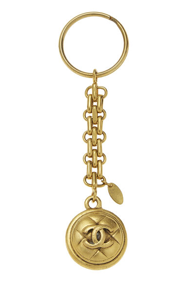 Gold Quilted 'CC' Keychain, , large