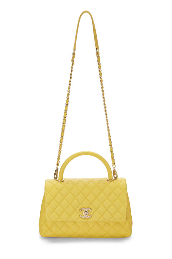 Chanel Yellow Caviar Coco Handle Bag Medium Q6BFSJ0FY7001