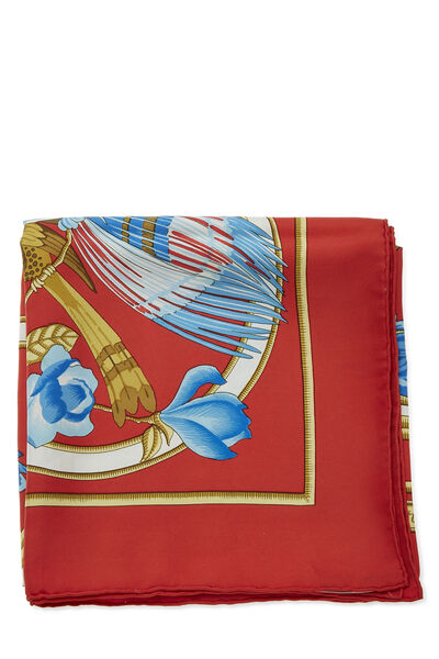 Red & Multicolor 'Caraibes ' Silk Scarf 90, , large