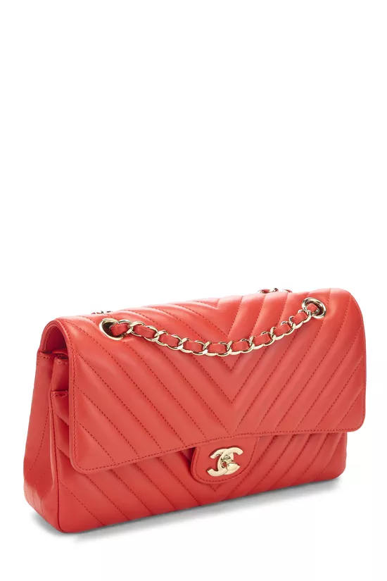 Orange Chevron Lambskin Classic Double Flap Medium, , large image number 1