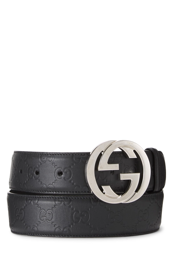 Pre-Owned Black Guccissima Leather Interlocking GG Belt 90 