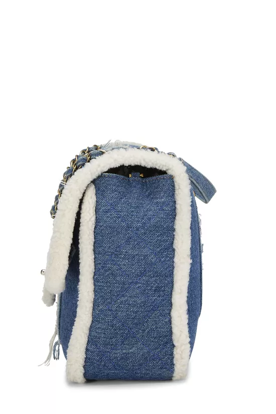 Paris-Egypt Blue Denim & Shearling Hieroglyph Flap Maxi, , large image number 2