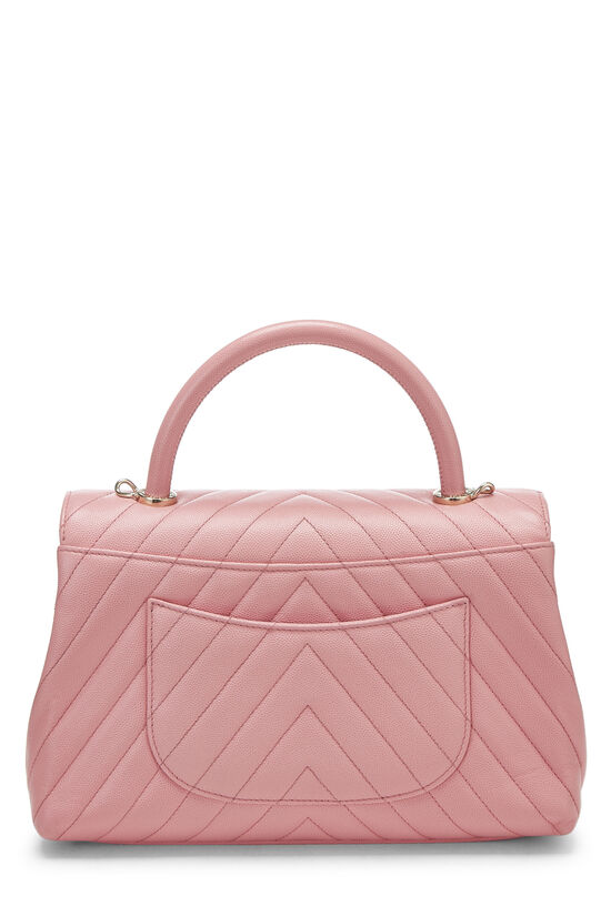 Chanel Small Coco Handle Chevron Calfskin With Lizard Handle Pink GHW