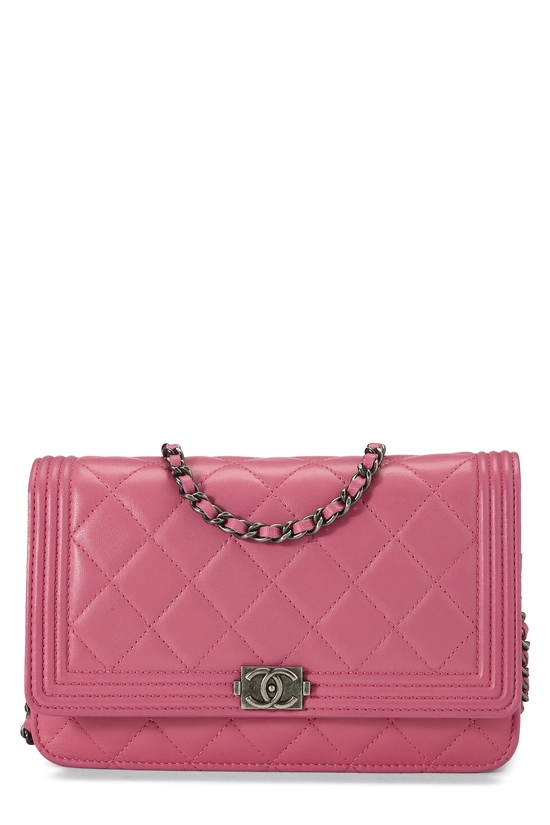 Pink Lambskin Boy Wallet on Chain (WOC), , large image number 0