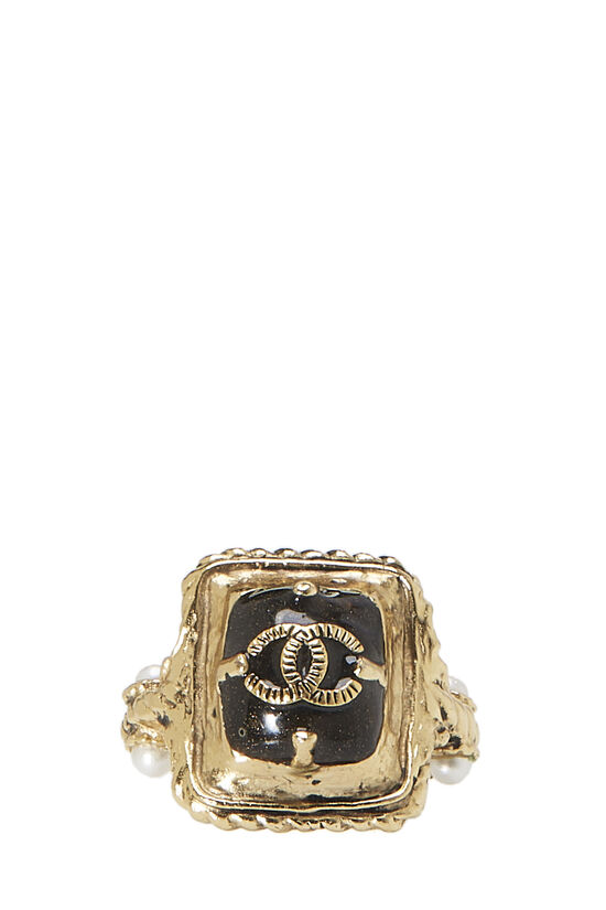 Black & Gold 'CC' Ring, , large image number 1