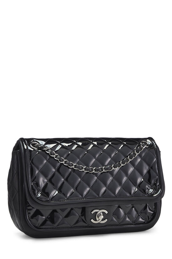 Black Quilted Patent Leather Flap Bag, , large image number 1
