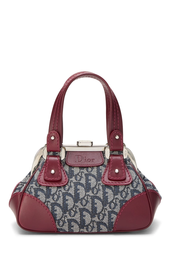 Burgundy & Navy Trotter Canvas Frame Satchel Handbag Mini, , large image number 0