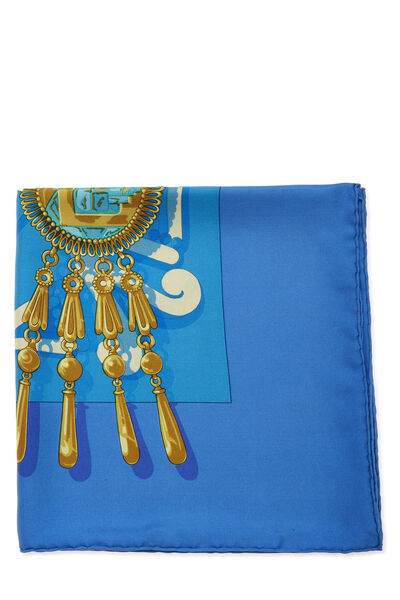 Blue & Multicolor 'Mexique' Silk Scarf 90, , large
