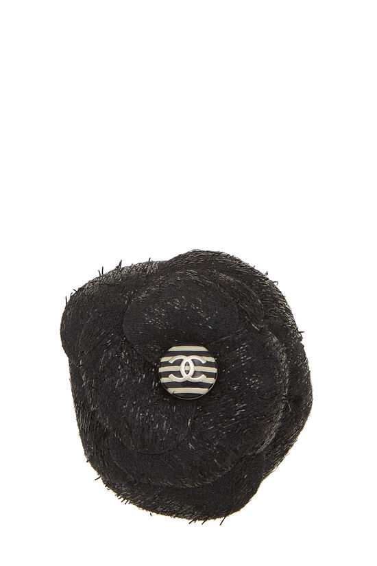 Black Tweed Camellia Brooch, , large image number 0