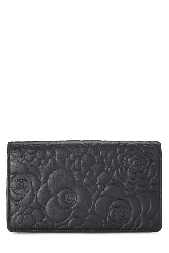 Black Calfskin Camellia Yen Wallet, , large image number 3