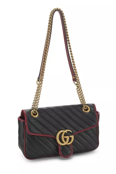 Black Leather Torchon GG Marmont Shoulder Bag Small, , large