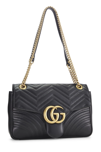 Black Leather GG Marmont Matelass&eacute; Shoulder Bag Small, , large