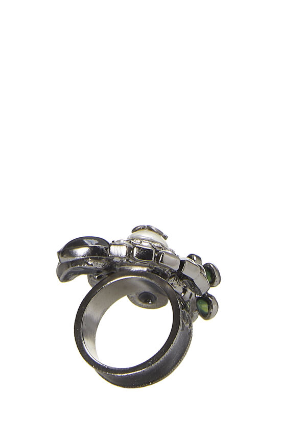 Silver & Black Crystal 'CC' Ring, , large image number 2