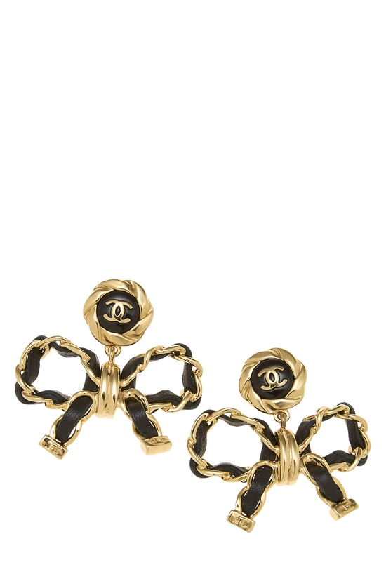 Gold 'CC' Bow Earrings, , large image number 0