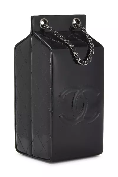 Black Patent Leather Milk Carton Bag, , large