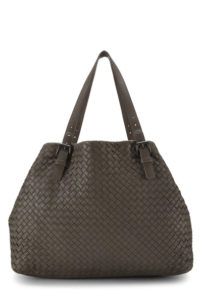 Grey Intrecciato Cesta Tote Large