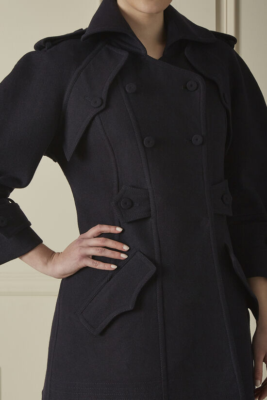 Navy Wool Double-Breasted Peacoat, , large image number 2