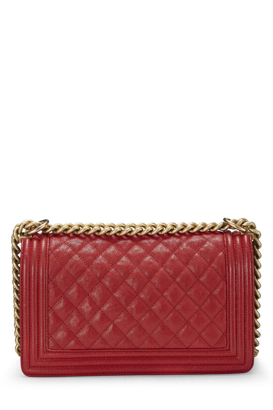Chanel Red Quilted Caviar Boy Bag Medium Q6B01A0FR5002