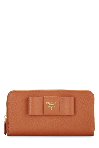 Orange Saffiano Bow Zip Around Wallet