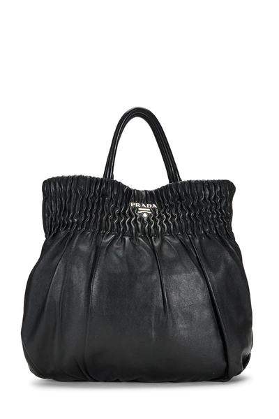 Prada Black Calfskin Pleated Tote Small