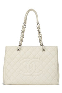 Chanel GST Gray Taupe Quilted Caviar with silver hardware