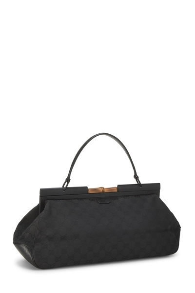 Black GG Canvas Bamboo Frame Handbag, , large