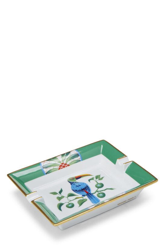 Green & Multicolor Porcelain Toucan Ashtray, , large image number 1