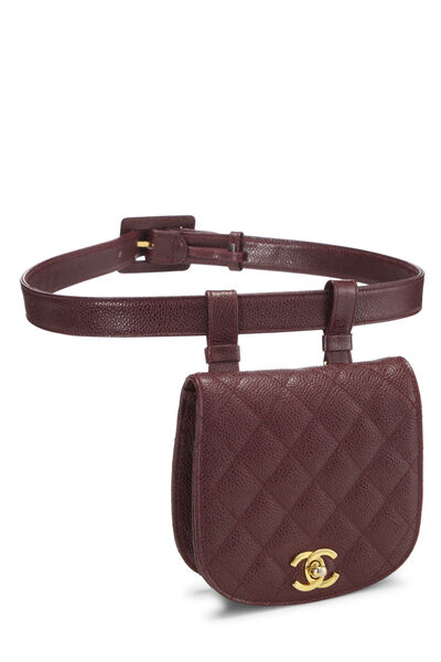 Burgundy Quilted Caviar Round Belt Bag 75, , large