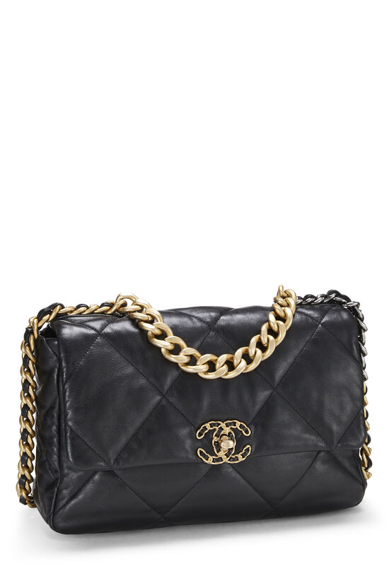 Black Quilted Lambskin Chanel 19 Flap Bag Large