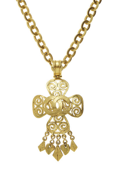 Gold Filigree Cross Necklace, , large