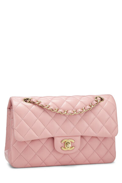 Pink Quilted Lambskin Classic Double Flap Small, , large