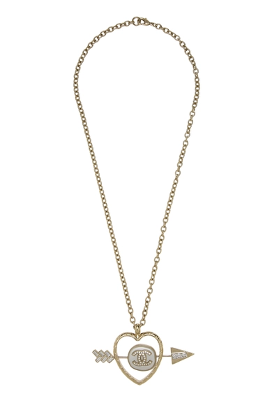 Gold Crystal 'CC' Heart Arrow Pendant Necklace
