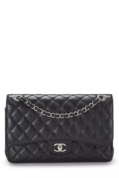 Black Quilted Caviar New Classic Double Flap Jumbo