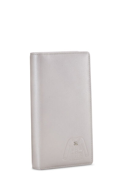 Silver Calfskin Long Wallet, , large