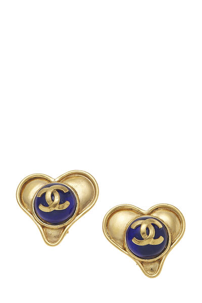 Gold & Blue Gripoix Heart Earrings