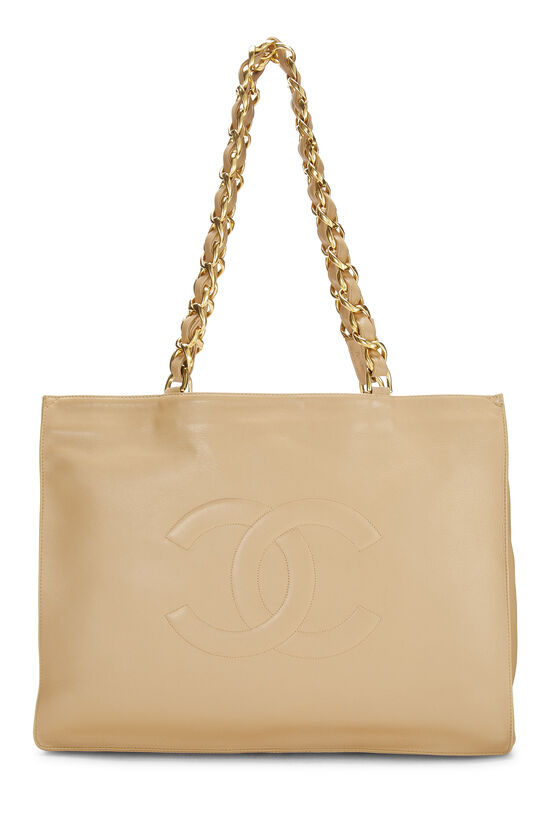 Beige Lambskin CC Flat Chain Handle Tote, , large image number 1