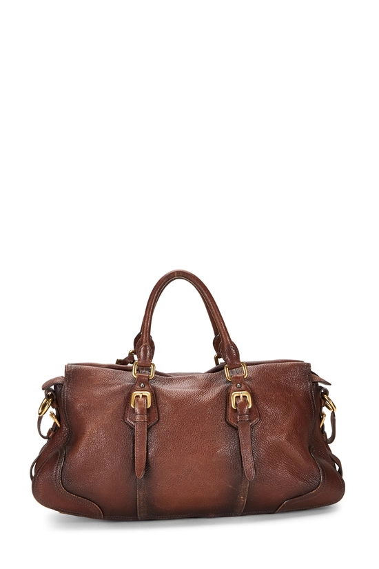 Brown Deerskin Leather Buckle Handbag, , large image number 3